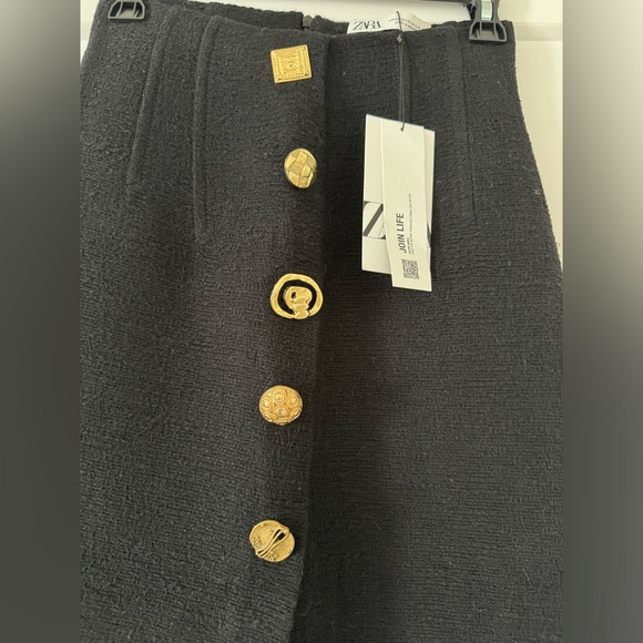 NWT $89 Zara Black Tweed MIDI Pencil Gold Button Size XS - Picture 5 of 7